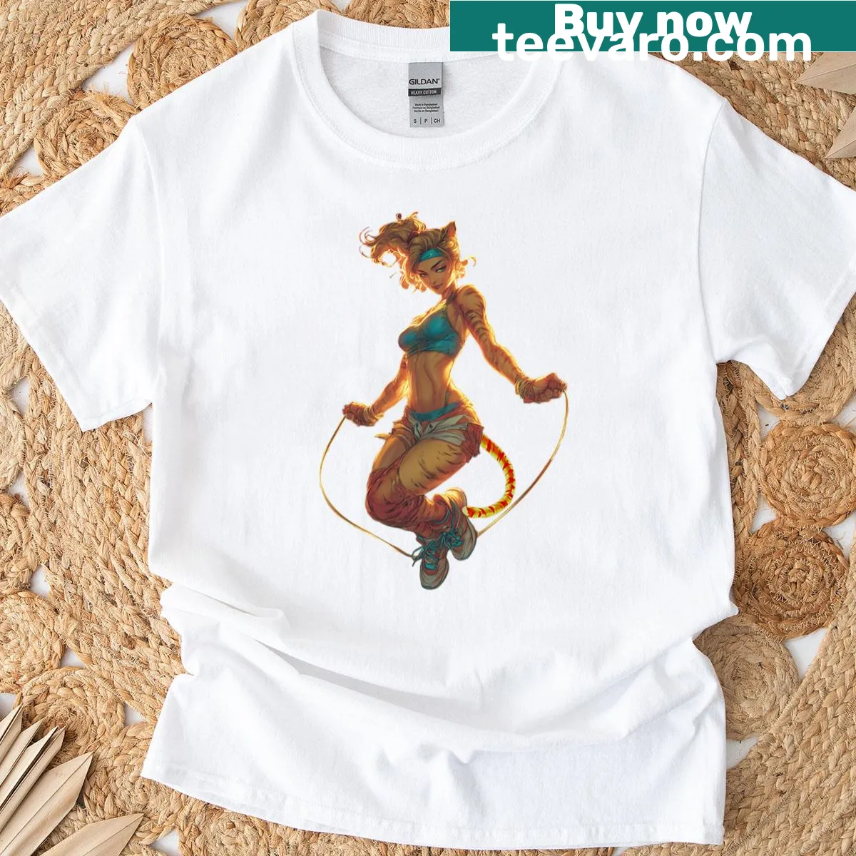 Dynamic tiger fitness art T-shirt with motivational theme — on a men's t-shirt