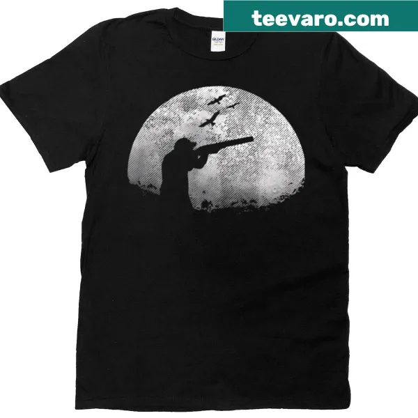 Illustration of a shotgun shooter against a moon background on a sports t-shirt