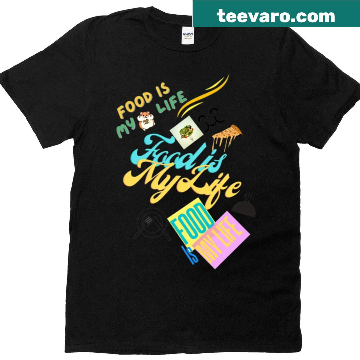 Pop art style food lover graphic t-shirt with bold statement text — on a men's t-shirt