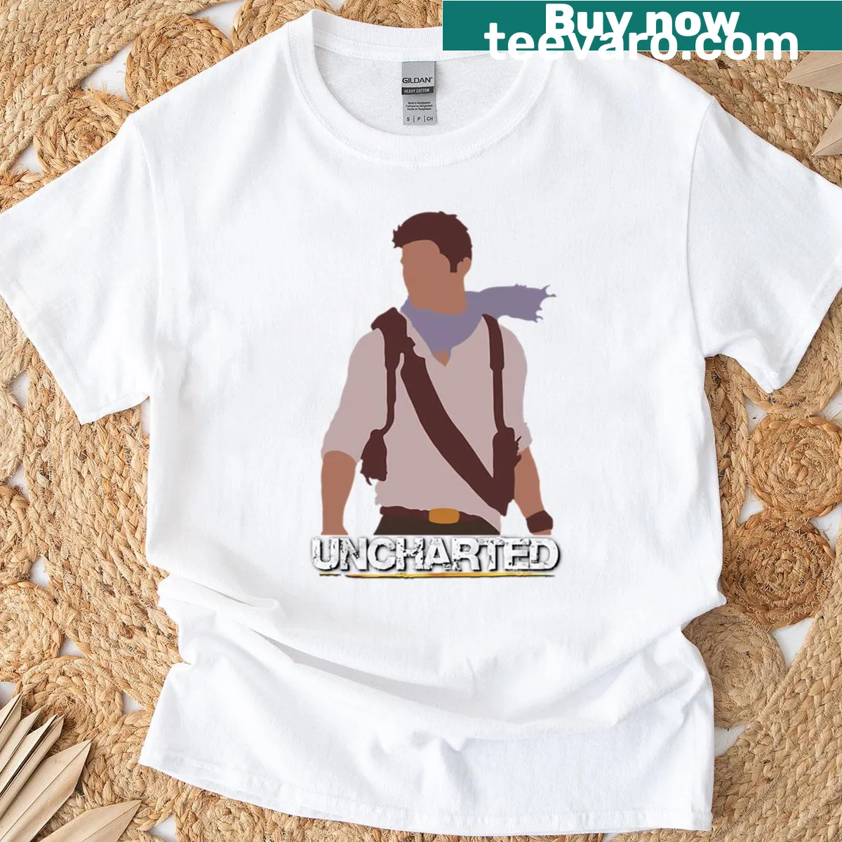 Minimalist t-shirt with 'Uncharted' text design — on a men's t-shirt