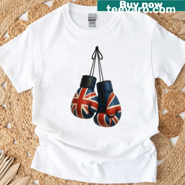 Boxing gloves with Union Jack design on a T-shirt