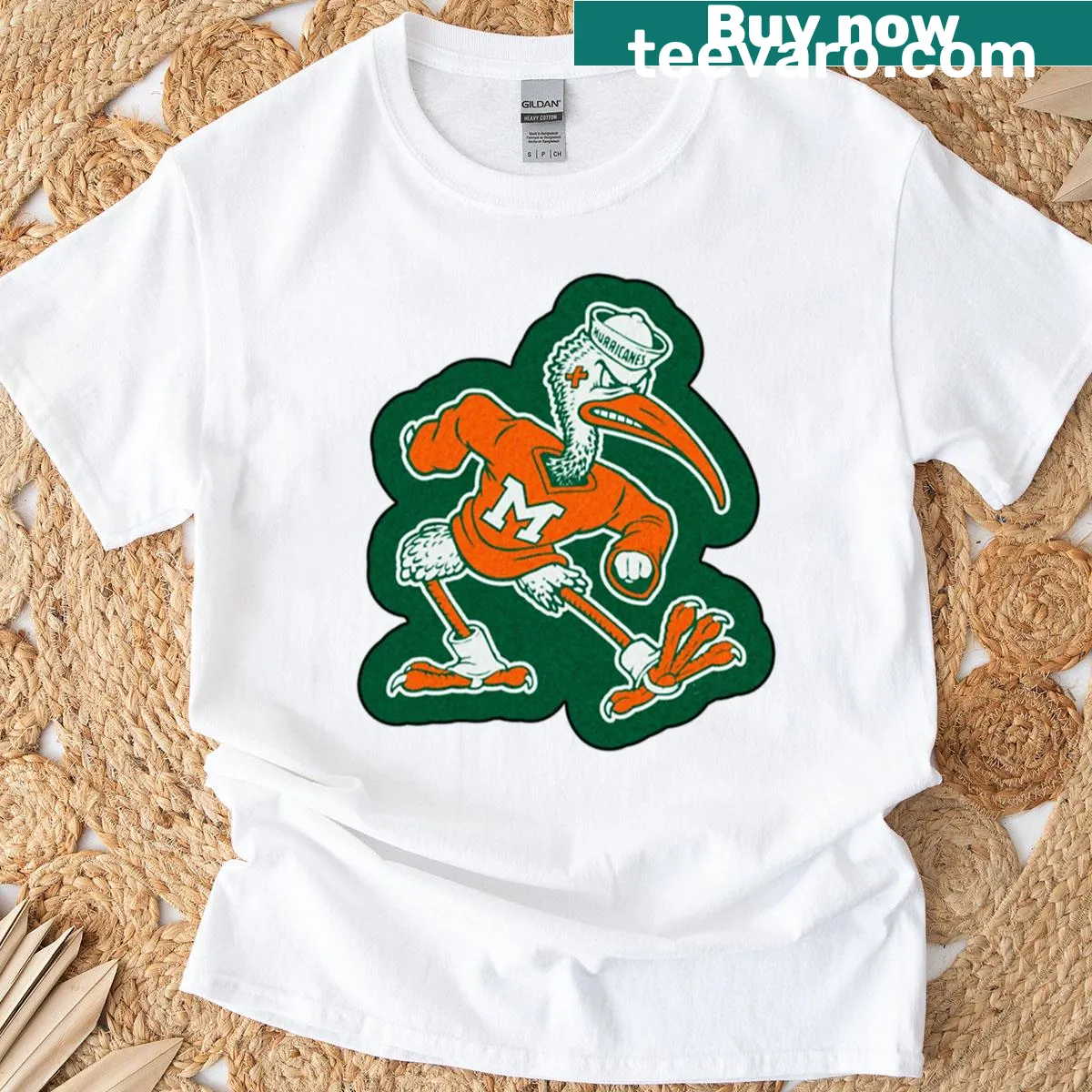 University of Miami mascot graphic T-shirt — on a men's t-shirt