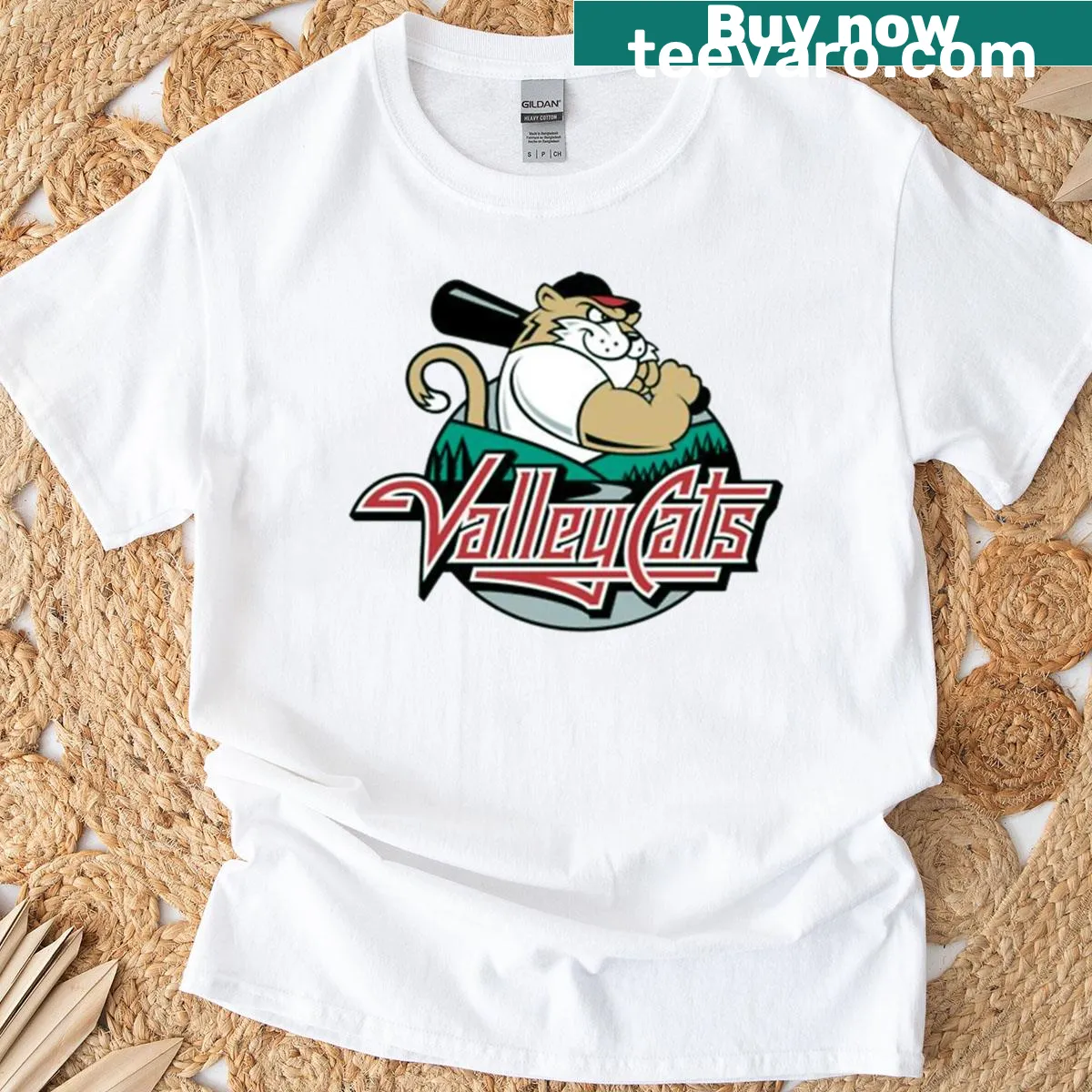 Vintage-style T-shirt celebrating Valleycats baseball games in Troy NY — on a men's t-shirt