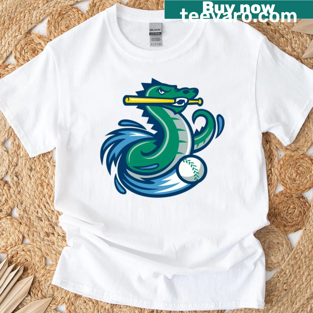 Illustrated Vermont Lake Monsters sports T-shirt — on a men's t-shirt