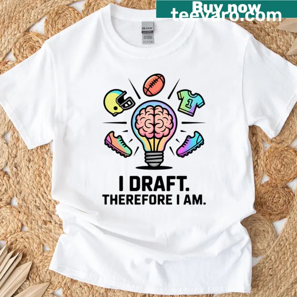 Neon brain in a lightbulb surrounded by football elements graphic