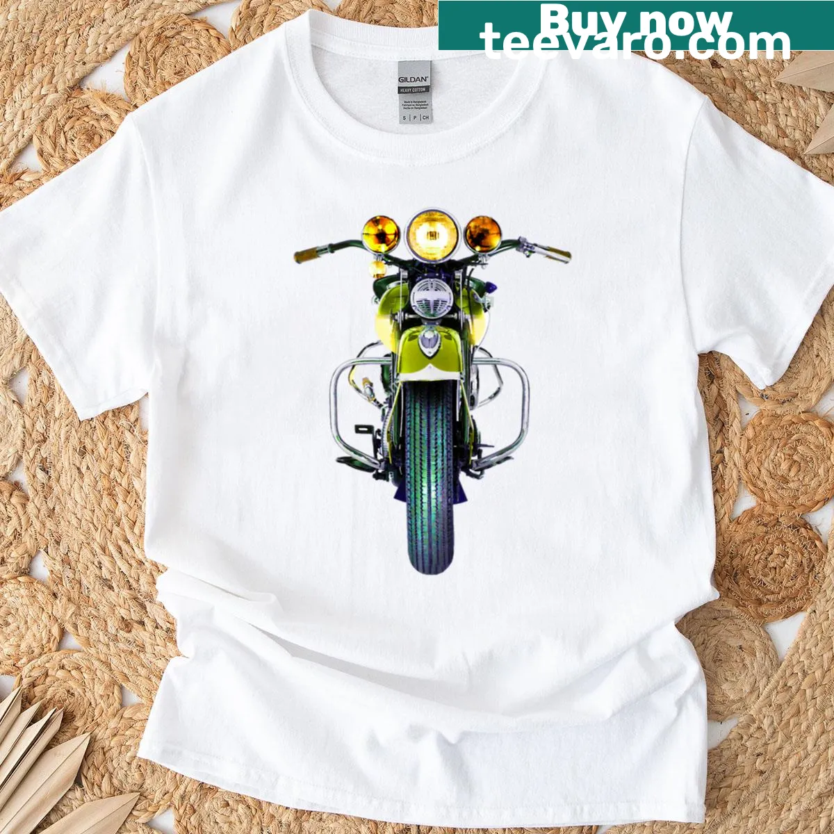 Realistic vintage American motorcycle graphic on a T-shirt — on a men's t-shirt