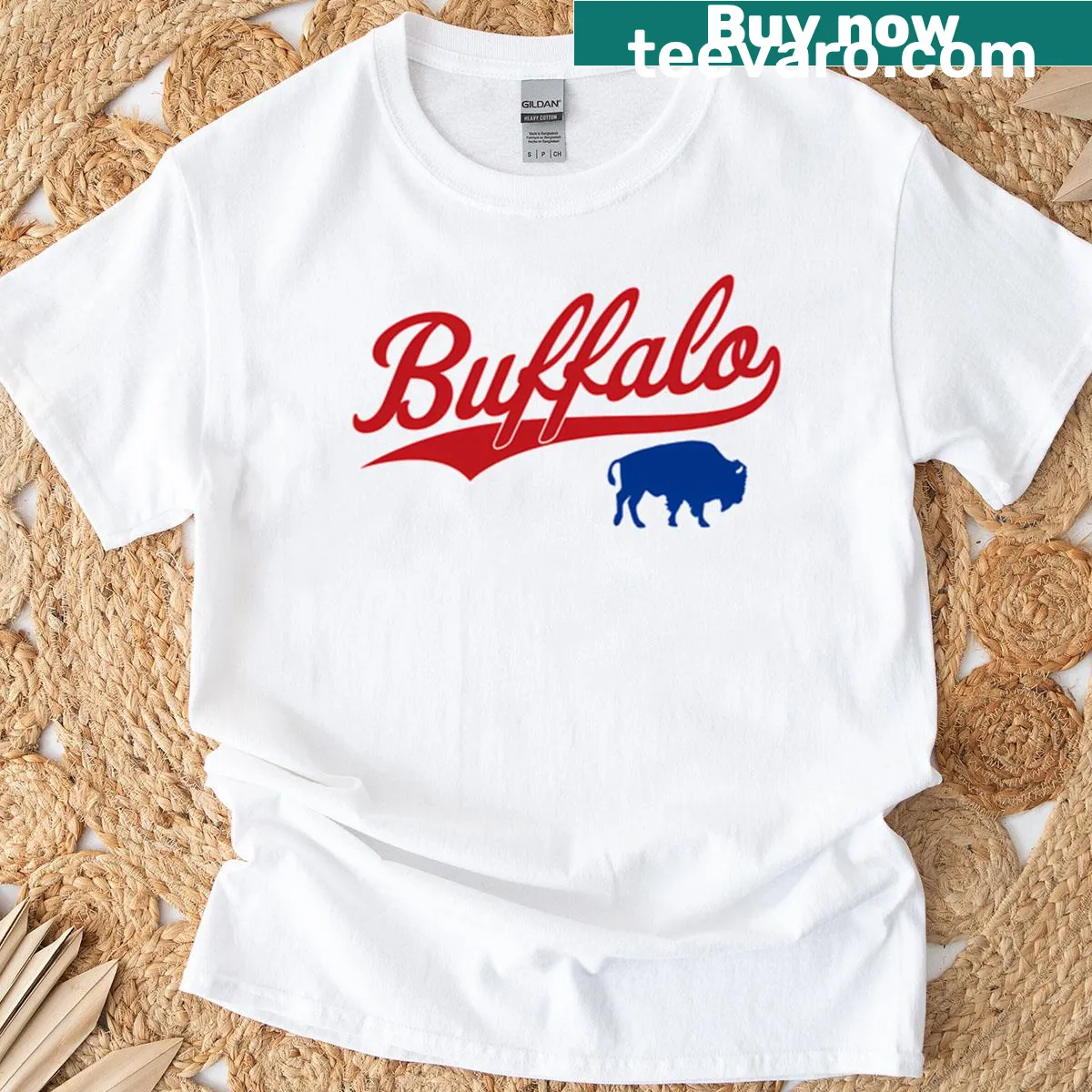 Vintage distressed Buffalo Bills themed t-shirt for fans. — on a men's t-shirt