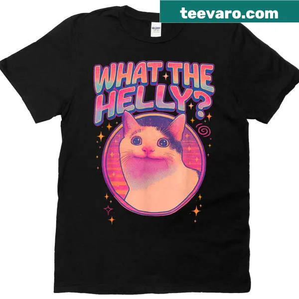 Typography design of 'What The Helly' on an ironic meme t-shirt