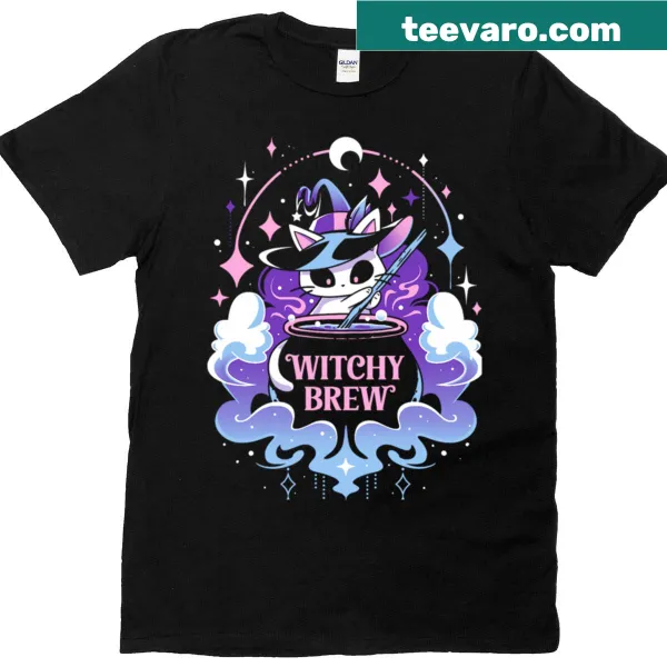 Kawaii witchy cat brewing potions t-shirt design