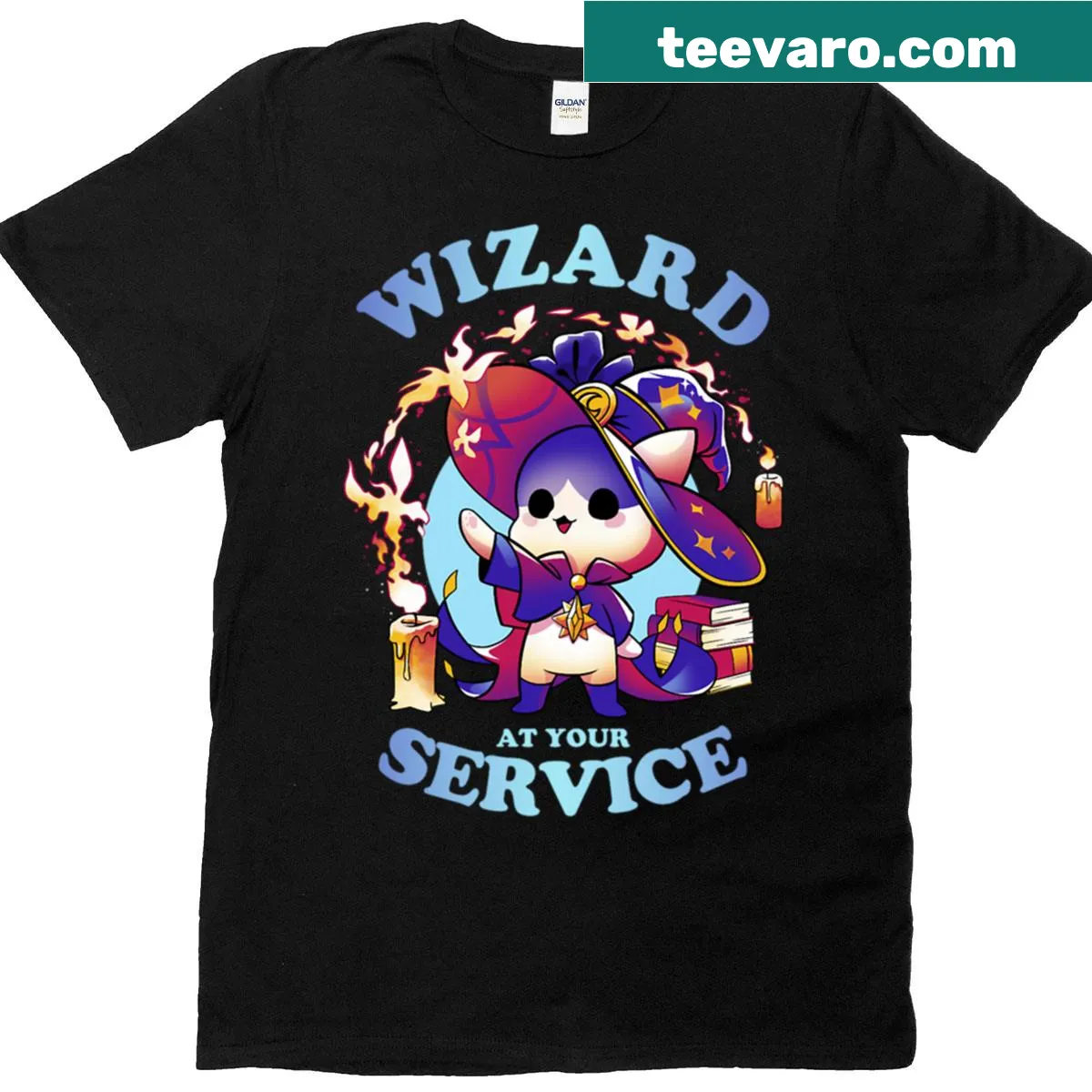 Cute gamer T-shirt with whimsical wizard-themed graphic — on a men's t-shirt