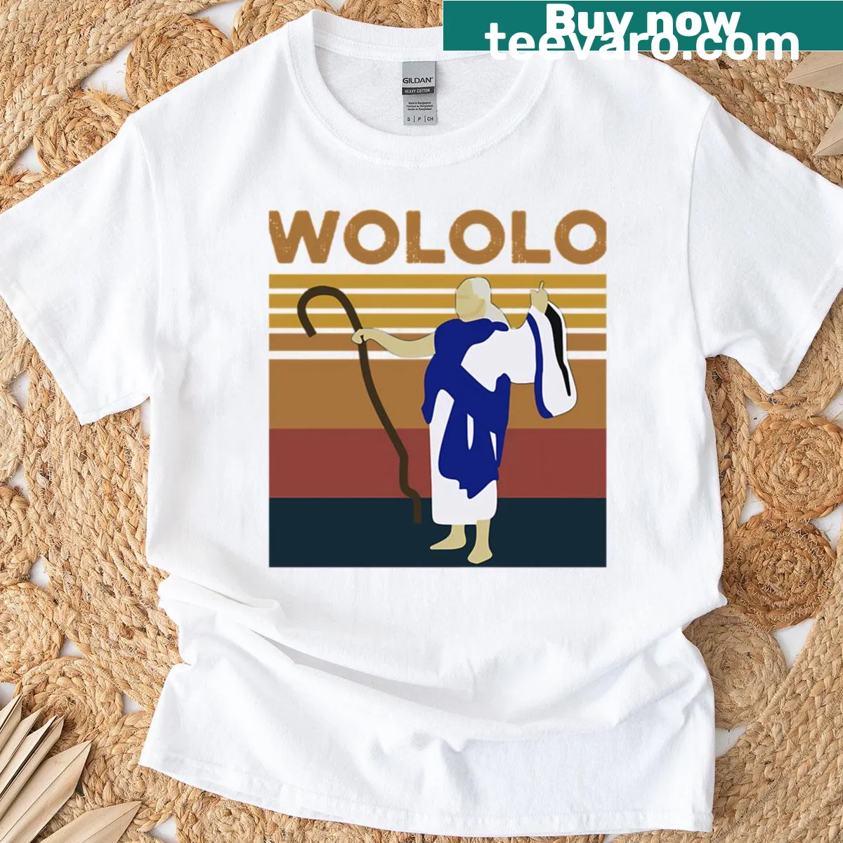 T-shirt featuring Wololo Priest typography from Age of Empires game — on a men's t-shirt