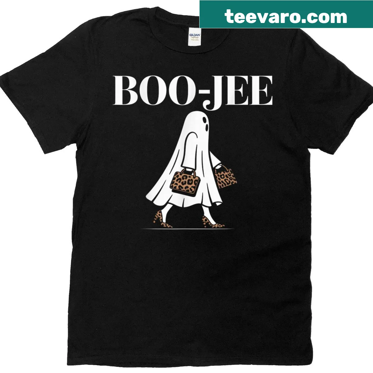 Cute T-shirt with a stylish ghost design for Halloween. — on a men's t-shirt