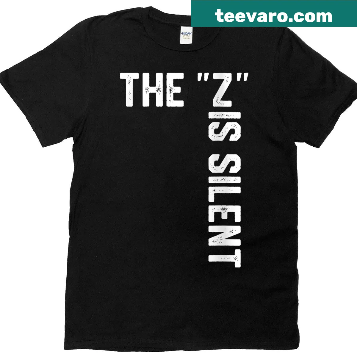 Sarcastic grammar humor t-shirt featuring the saying The Z Is Silent — on a men's t-shirt