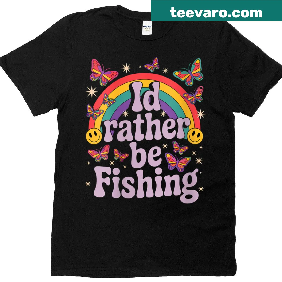 Ironic retro t-shirt with slogan I'd Rather Be Fishing — on a men's t-shirt