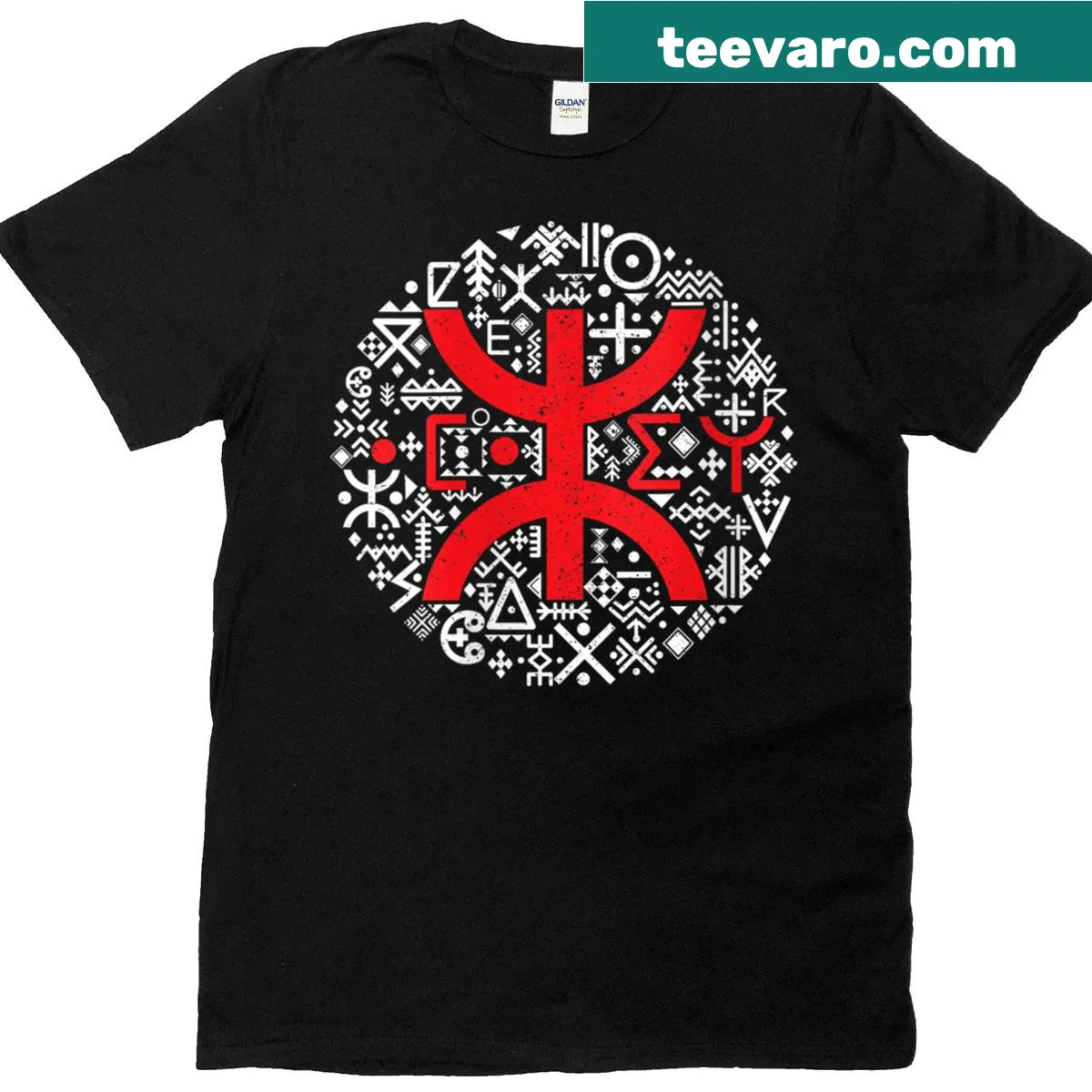 Tifinagh script graphic representing Amazigh culture on a women's T-shirt — on a men's t-shirt