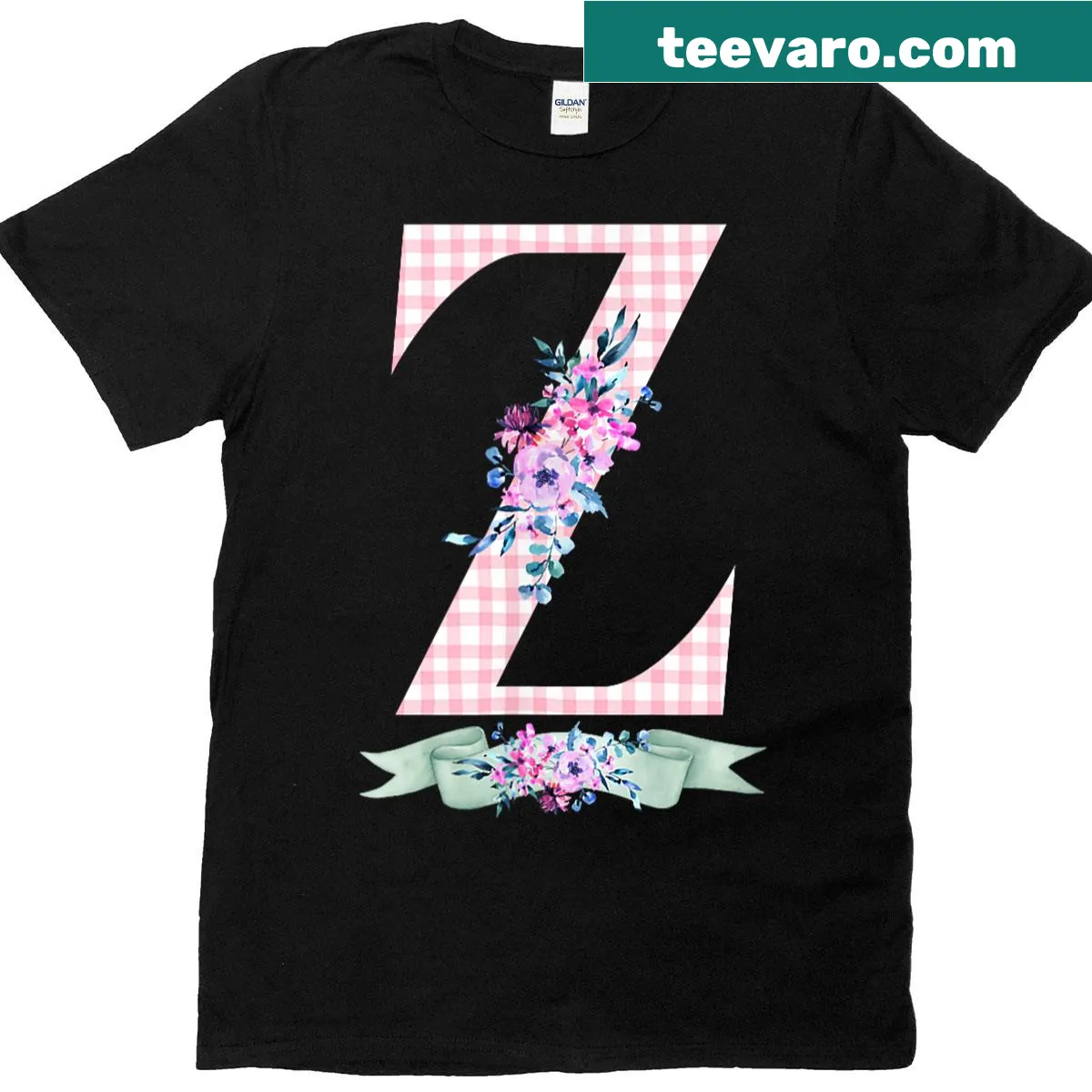 Illustration of letter Z with floral ribbon on a women's T-shirt — on a men's t-shirt