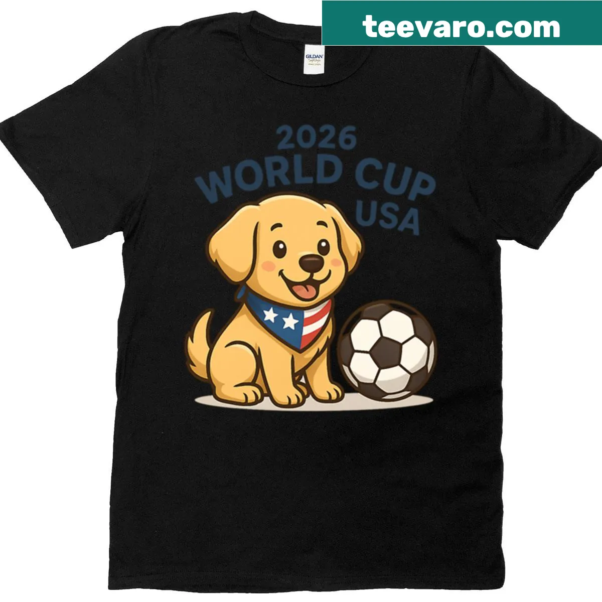 Illustrated T-shirt featuring a dog celebrating the World Cup 2026. — on a men's t-shirt