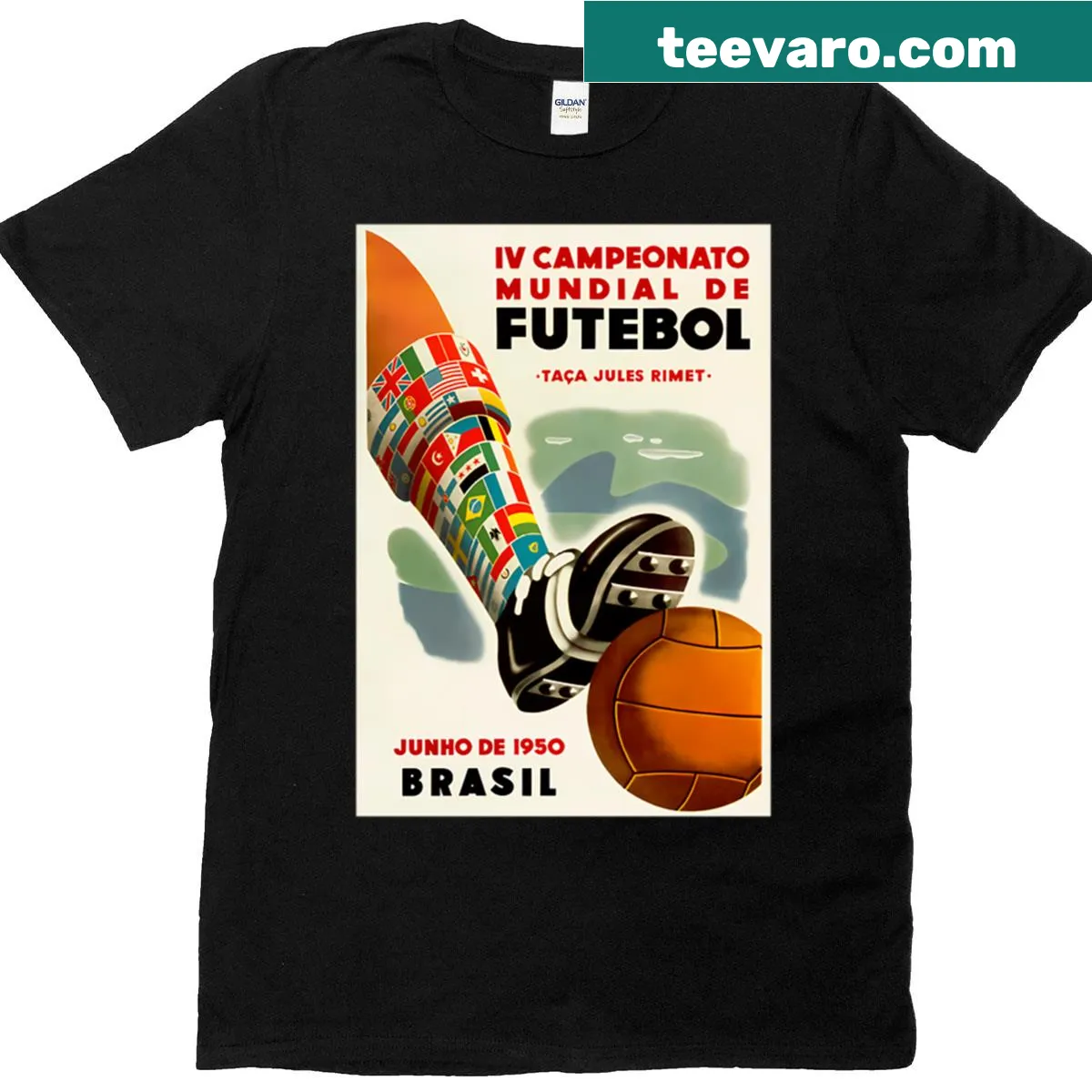 Illustrative t-shirt celebrating the 1950 World Cup held in Brazil — on a men's t-shirt