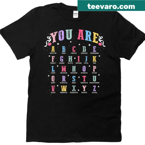 Motivational T-shirt for alphabet teachers with A to Z graphic