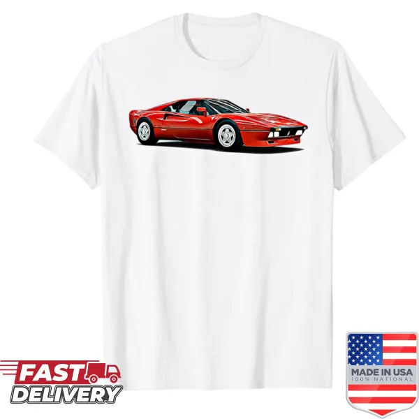 Cartoon shirt featuring a whimsical illustration of the 288 GTO car