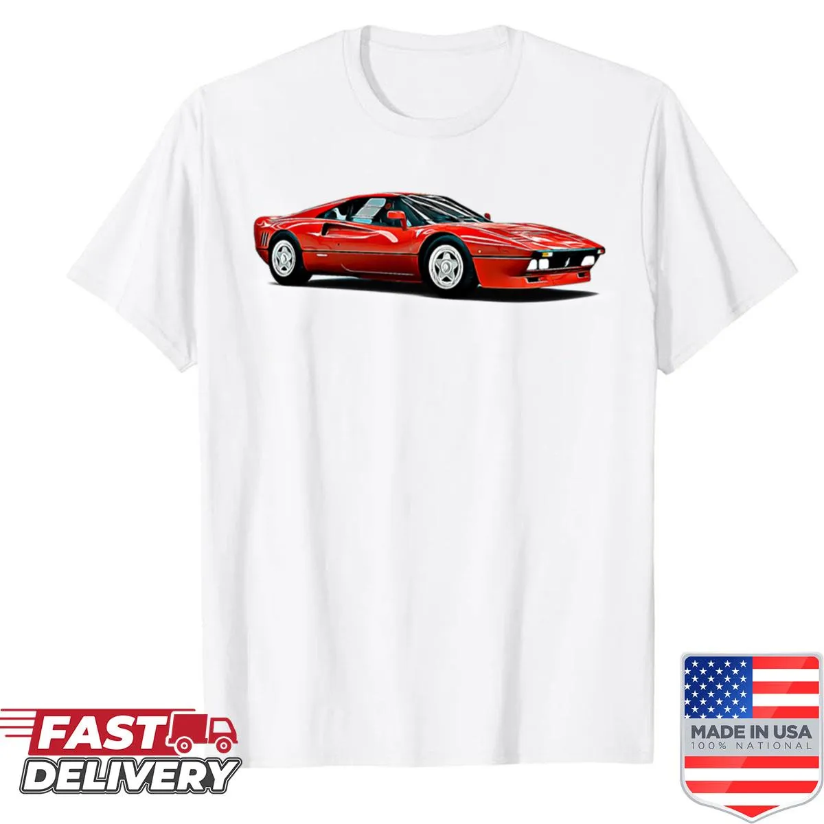 Cartoon shirt featuring a whimsical illustration of the 288 GTO car