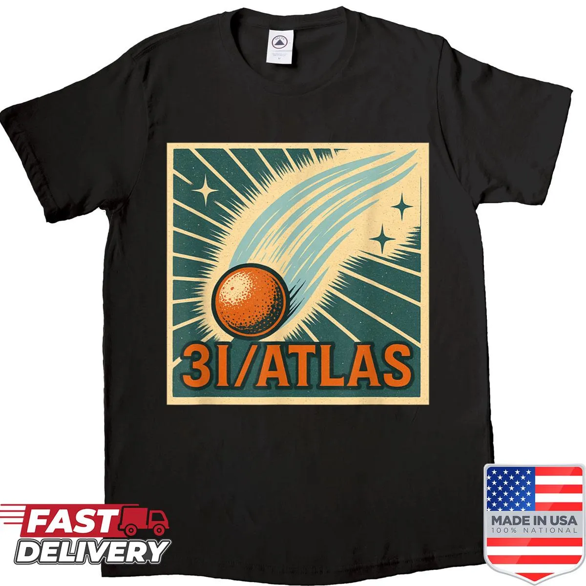 Funny retro space T-shirt featuring a comet design