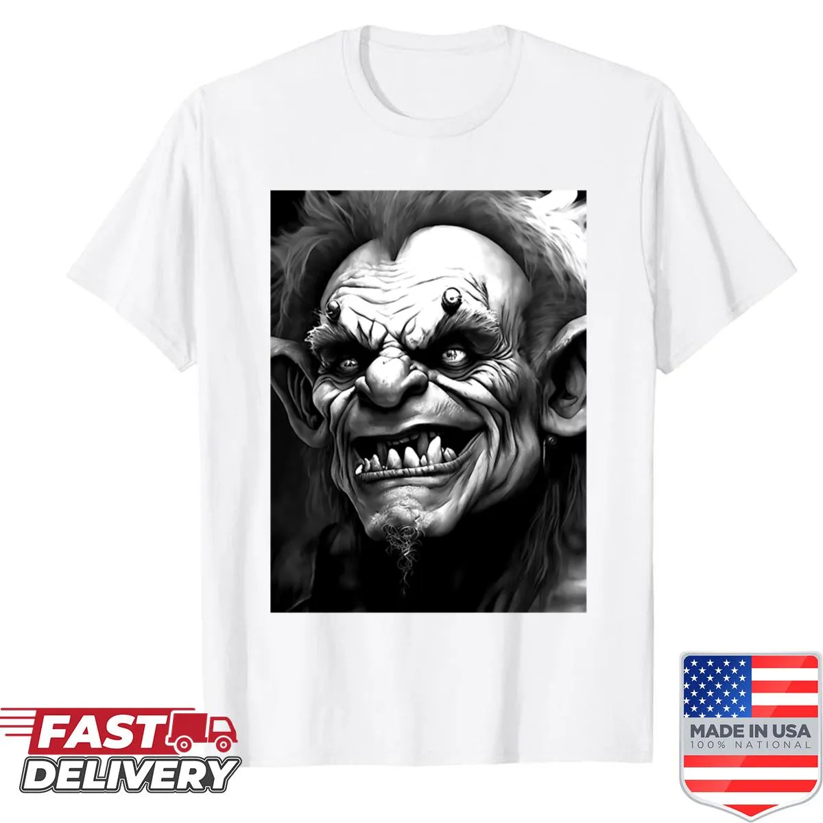 Shirt featuring a terrifying and disgusting monster illustration