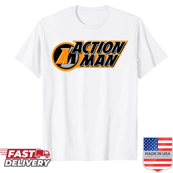 Dynamic action man cartoon design on a casual t-shirt