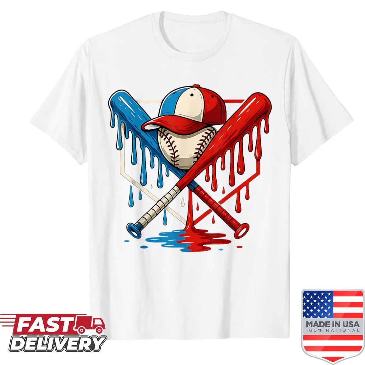 Graffiti-style baseball and bat graphic on a T-shirt