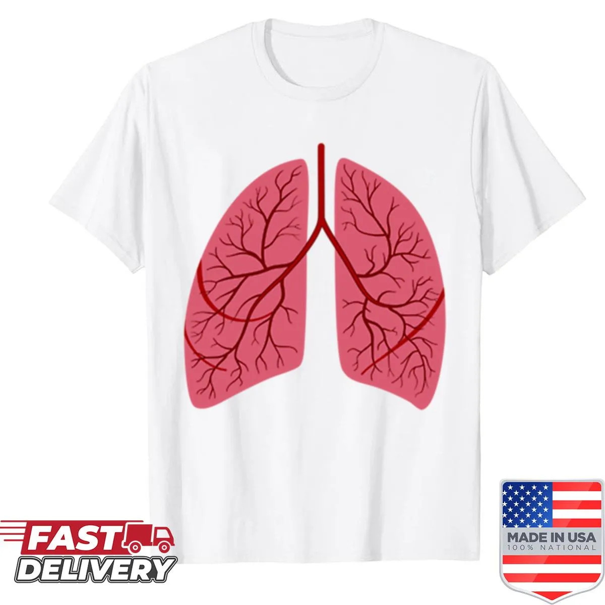 Illustrated anatomical human lungs graphic on a shirt
