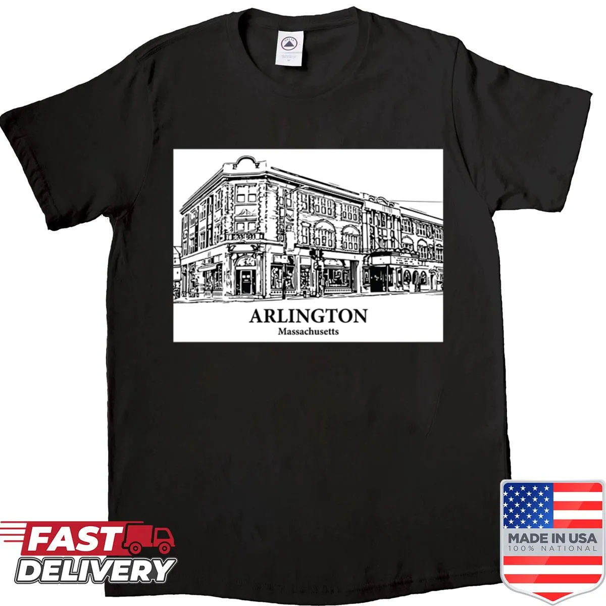 Illustration of Arlington, Massachusetts on a shirt