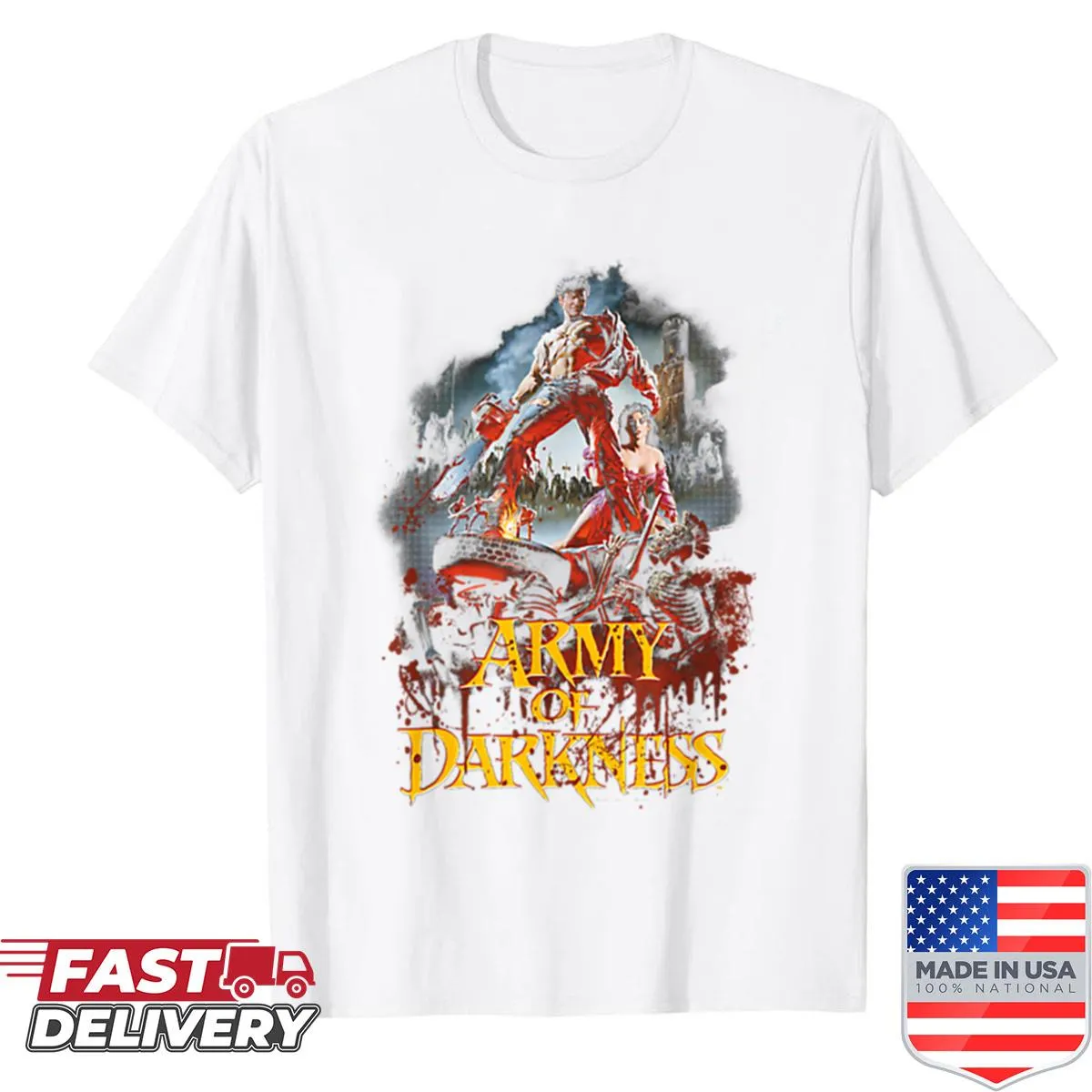Vintage-style Army of Darkness movie poster shirt