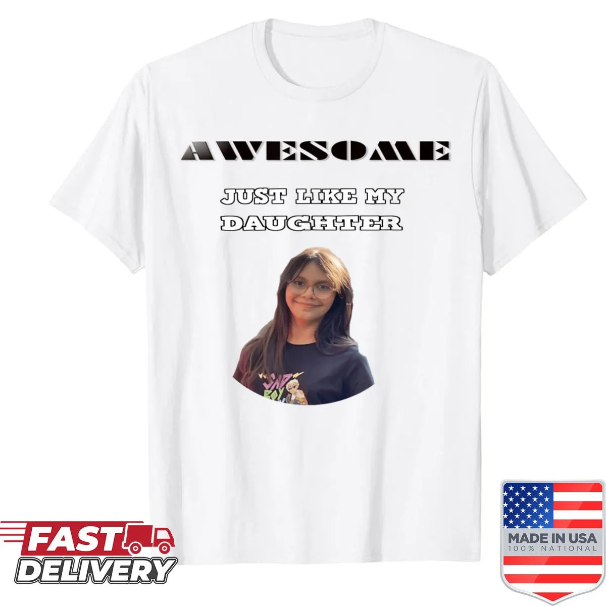 Typographic Awesome Like My Daughter t-shirt celebrating motherhood