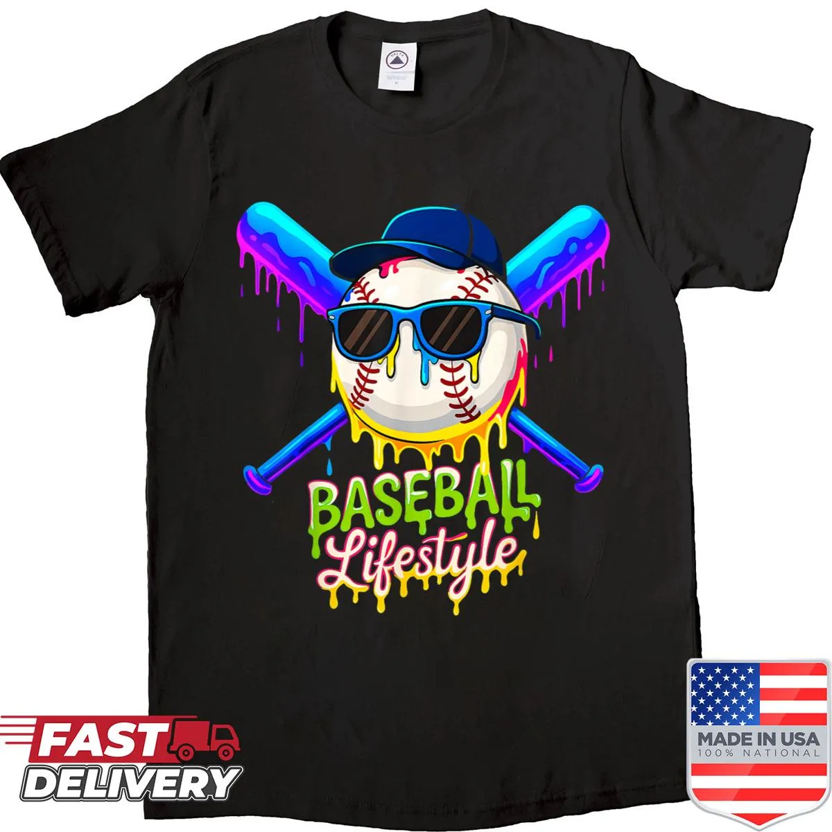 Youth baseball shirt featuring an illustration of baseball and ice cream