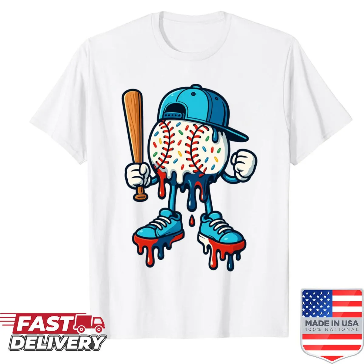 Youth shirt featuring baseball and ice cream graphic