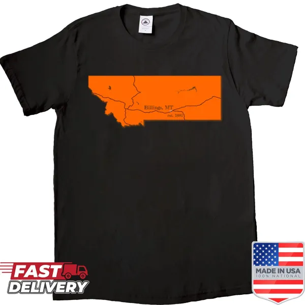 Orange shirt representing Billings, MT, with a cheerful design