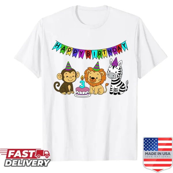 Cute safari animals illustrated on a birthday shirt for kids
