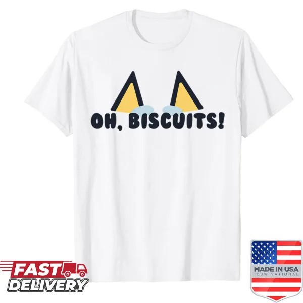 Cartoon design of 'Biscuits Mum Dad' on a casual shirt