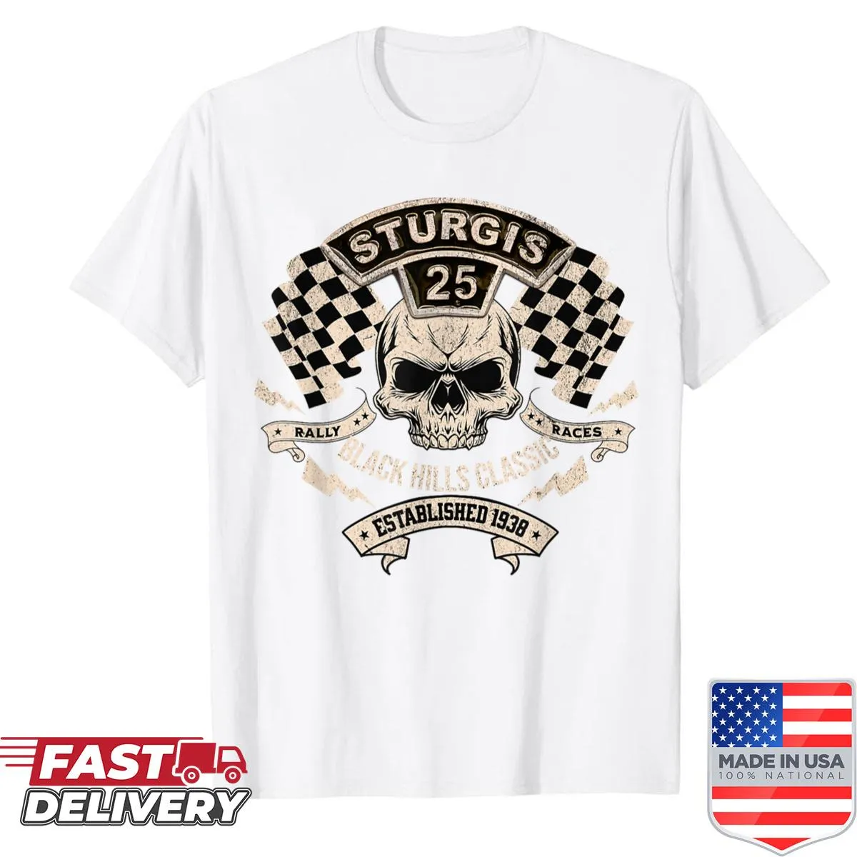 Illustrative Black Hills Motorcycle Rally t-shirt featuring scenic design.