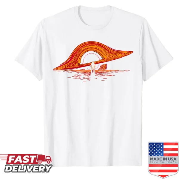 Astronaut graphic with black hole design on a shirt