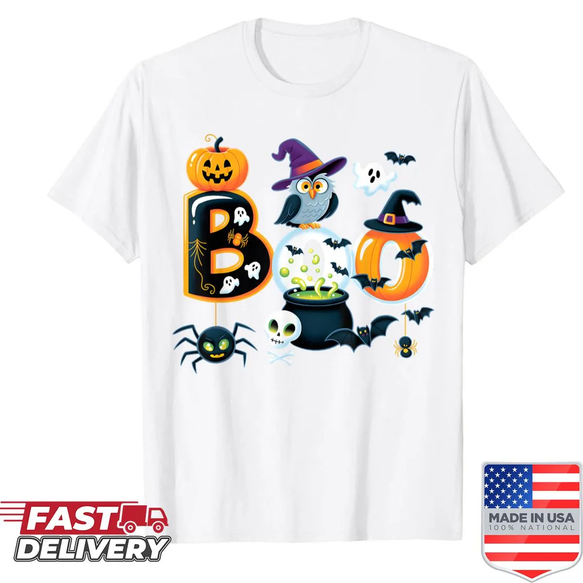 Spooky owl and pumpkin Halloween graphic t-shirt