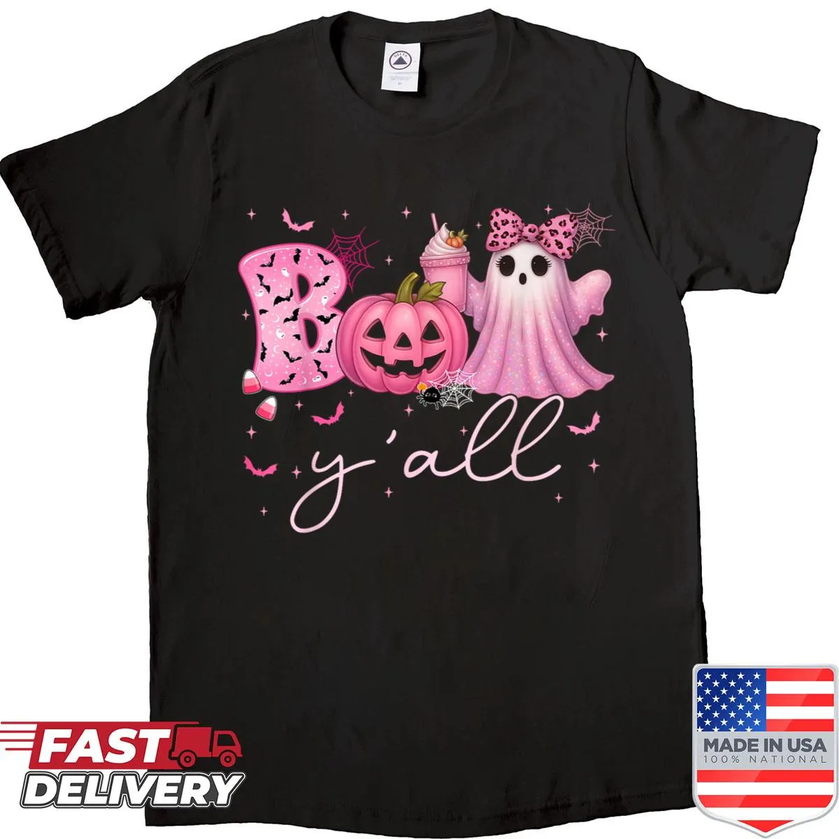 Boo Yall Halloween shirt with smiling Jack O Lantern graphic