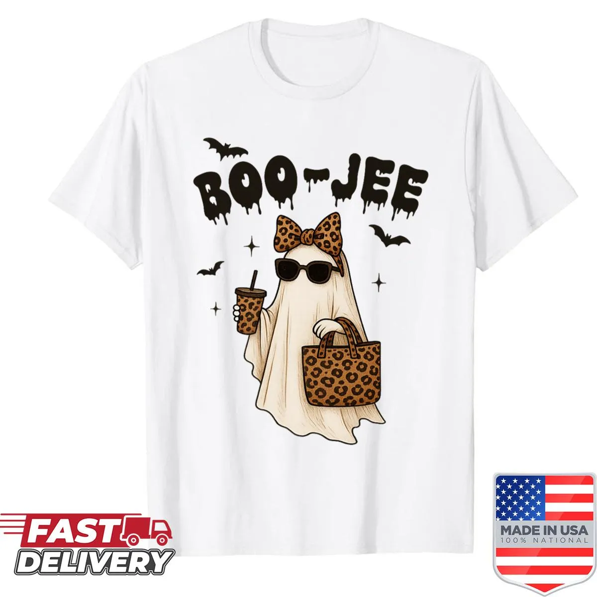 Illustration of a stylish boojee ghost on a premium shirt