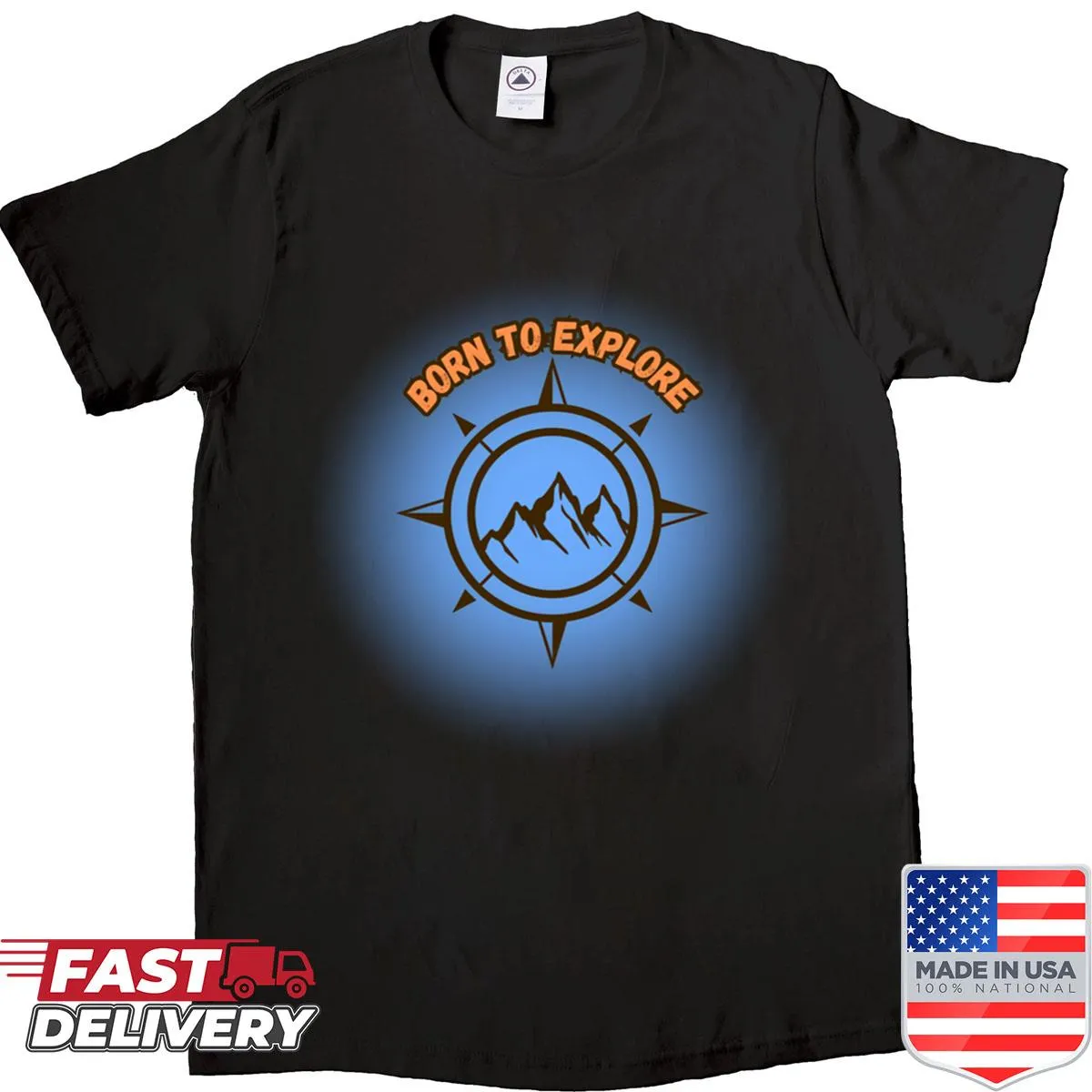 Shirt with the phrase 'Born To Explore' in bold typography