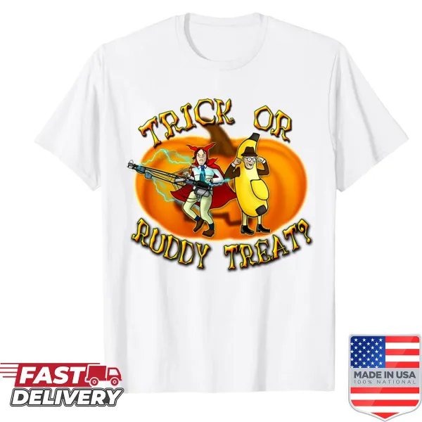 Cartoon design of Trick Or Ruddy Treat Halloween shirt