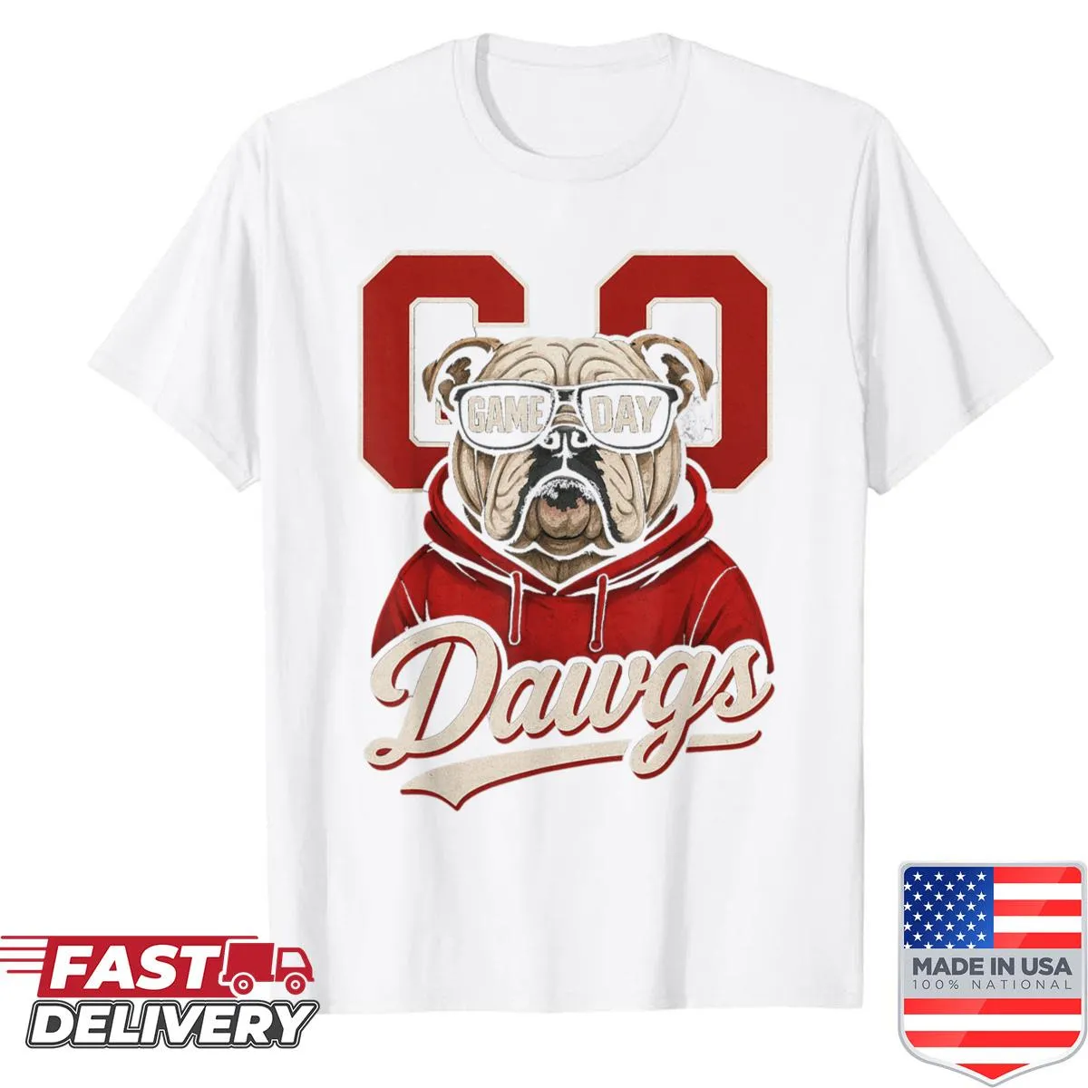 Bulldogs graphic shirt with 'Go Dawg' text