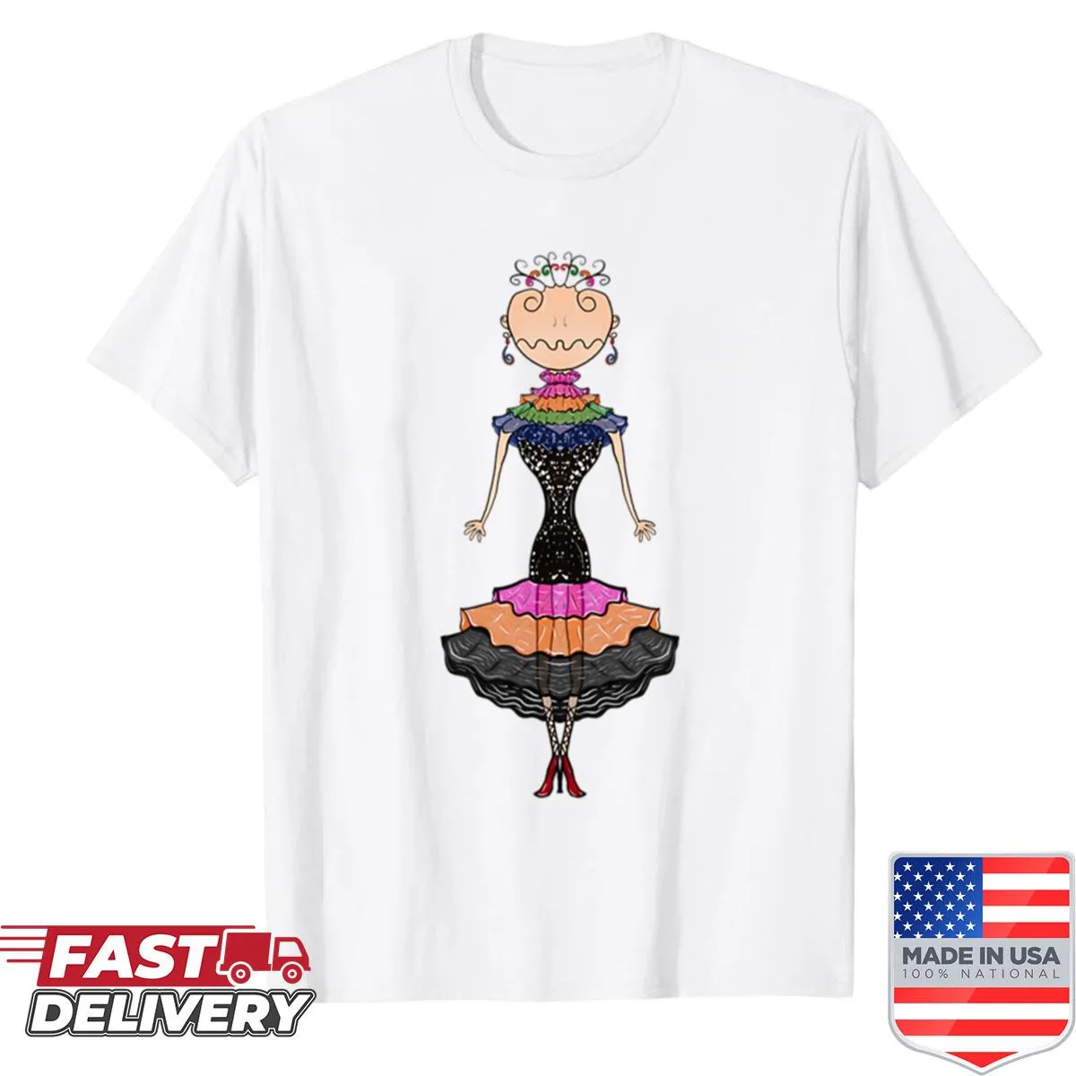 Shirt with a cartoon dancing girl illustration