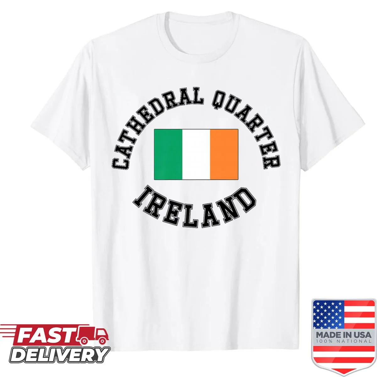 Shirt featuring an Irish flag design with cultural elements.