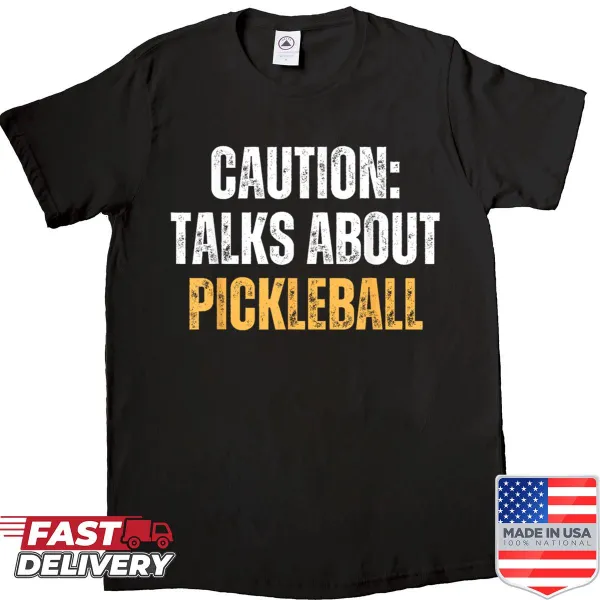Funny pickleball-themed shirt with a caution graphic