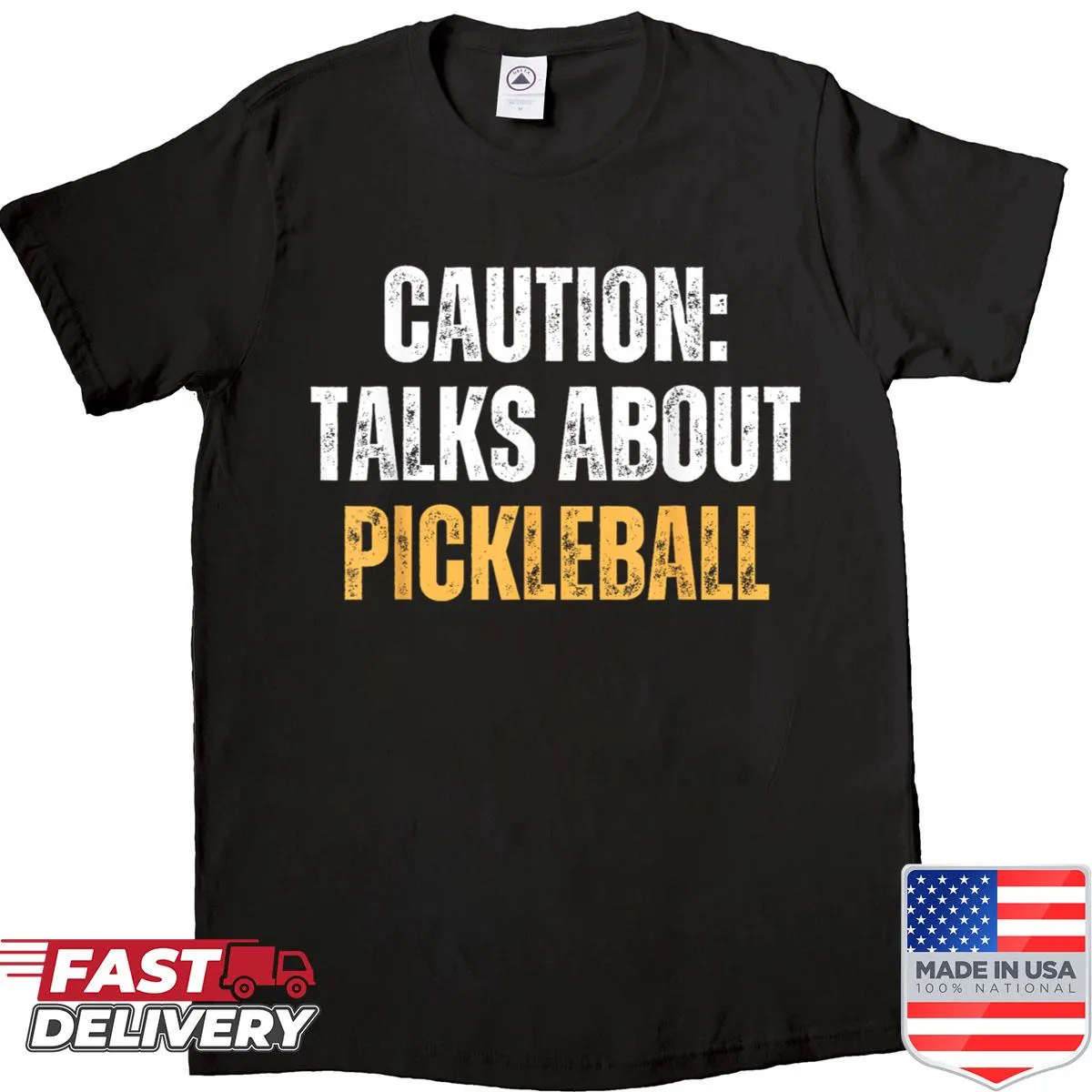 Funny pickleball-themed shirt with a caution graphic